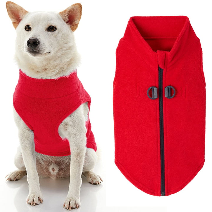 Gooby Zip Up Fleece Dog Sweater - Red, Small - Warm Pullover Fleece Step-in Dog Jacket with Dual D Ring Leash - Winter Small Dog Sweater - Dog Clothes for Small Dogs Boy and Medium Dogs Small chest (~13.5")