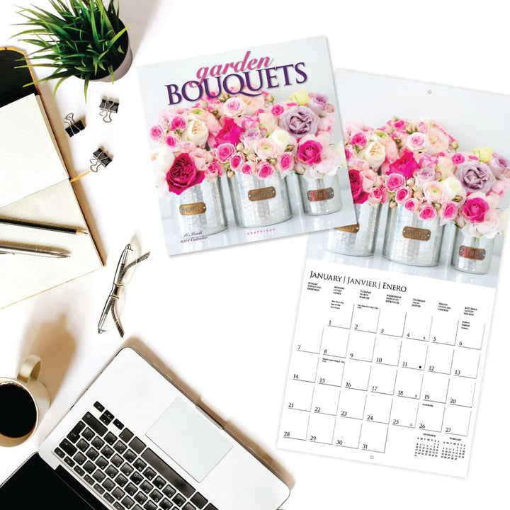 Graphique 2024 Garden Bouquets Wall Calendar | 12” x 12” | Thick Paper | Home & Office Organizer | Large Monthly Grid | 3 Languages & Marked Holidays | 4 Month Preview Page for 2025