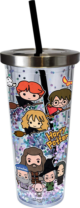 Spoontiques - Harry Potter Tumbler - Cartoon Glitter Cup with Straw - 20 oz - Acrylic - Multi Multicolor