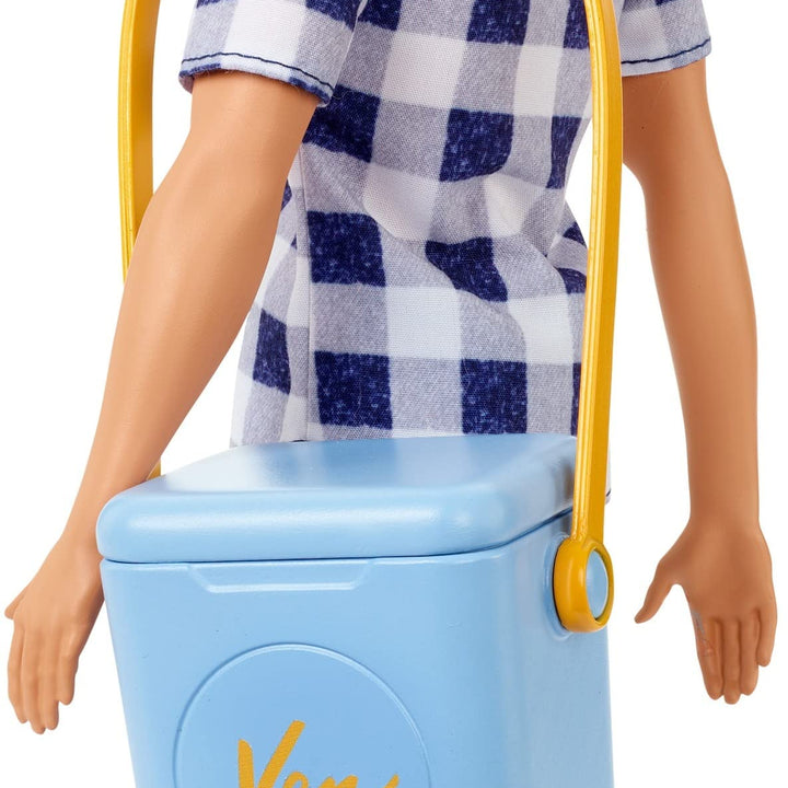 Barbie Doll & Accessories, It Takes Two Camping Set with Cooler, Map & More, Blonde Ken Doll with Blue Eyes in Plaid Shirt