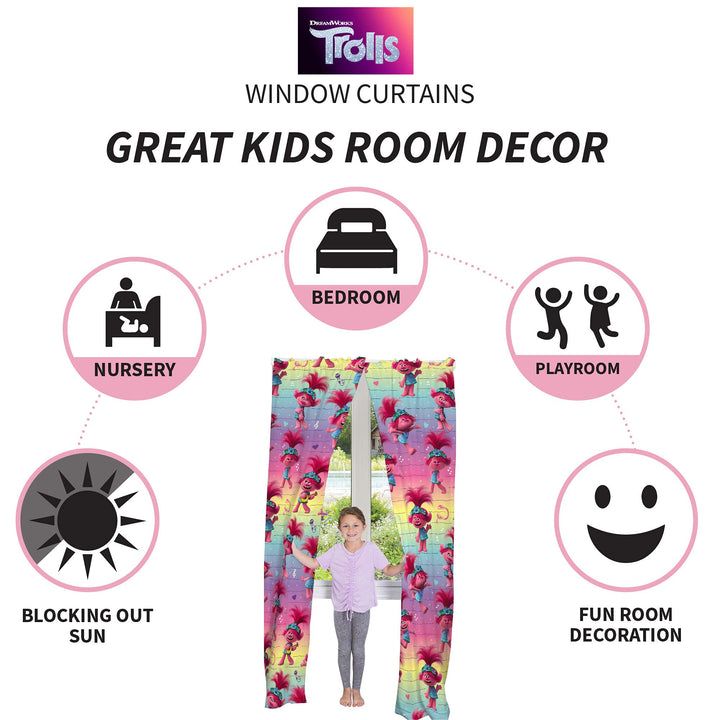 Franco Kids Room Window Curtains Drapes Set, 82 in x 84 in, Trolls World Tour