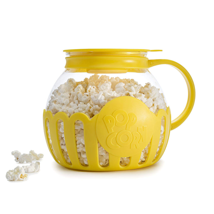 Ecolution Patented Micro-Pop Microwave Popcorn Popper with Temperature Safe Glass, 3-in-1 Lid Measures Kernels and Melts Butter, Made Without BPA, Dishwasher Safe, 3-Quart, Yellow 3-Quart Family Size