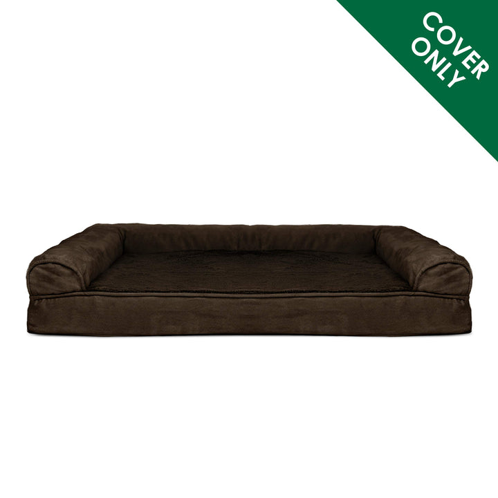 Furhaven Replacement Dog Bed Cover Plush & Suede Sofa-Style, Machine Washable - Espresso, Large Cover Only 36.0"L x 27.0"W x 0.3"Th (Plush & Suede) Espresso