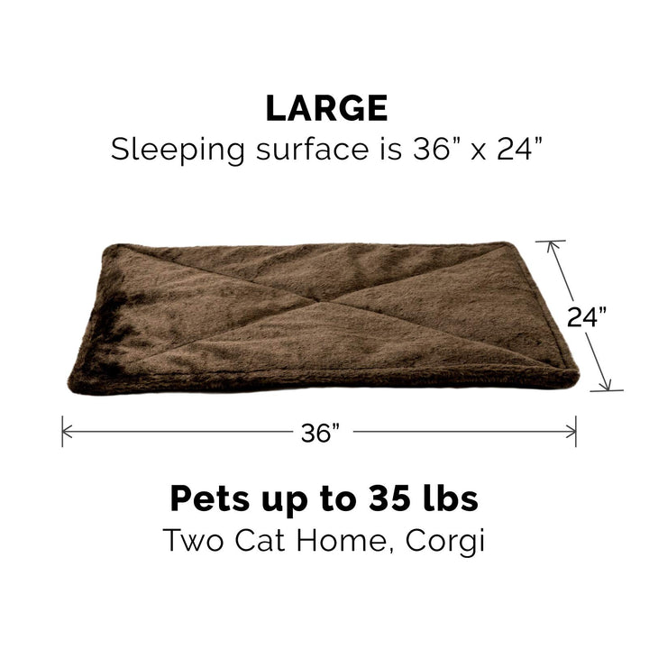 Furhaven ThermaNAP Self-Warming Cat Bed for Indoor Cats & Large/Medium Dogs, Washable & Reflects Body Heat - Quilted Faux Fur Reflective Bed Mat - Espresso, Large ThermaNAP Pad - Quilted Faux Fur (Espresso) 36.0"L x 24.0"W x 0.3"Th Self-Warming Only