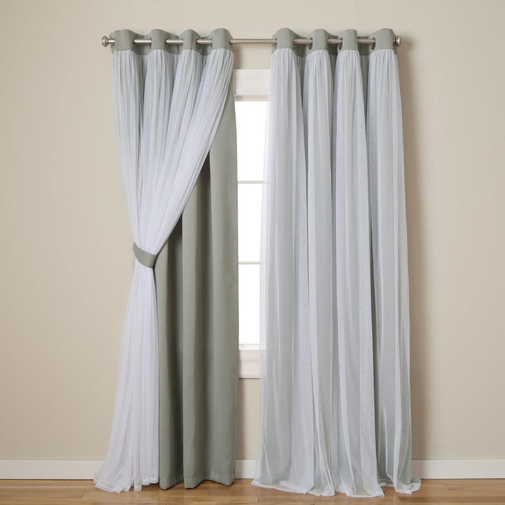 TOWN & COUNTRY LUXE Exclusive Home Catarina Layered Solid Room Darkening Blackout and Sheer Grommet Top Curtain Panel Pair, 52x108, Turquoise 2 Count 52"W x 108"L (Pack of 2)