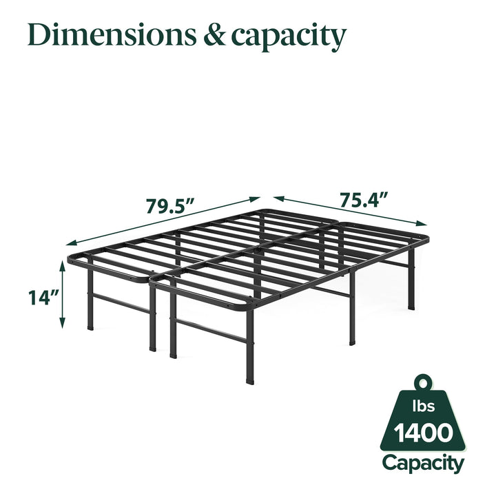 ZINUS Rumi 14in Easy SmartBase® Mattress Foundation, Sturdy Metal Bed Frame, No Box Spring Needed, Eco Friendly Packaging, Full Black Basic Assembly