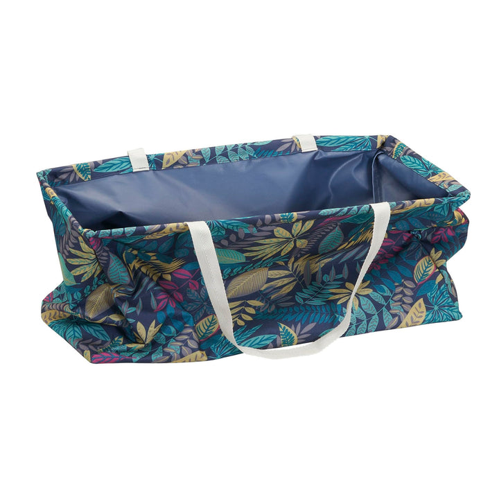 Household Essentials Krush Canvas Utility Tote| Reusable Beach Bag | Blue Palm Leaf Short Rectangular