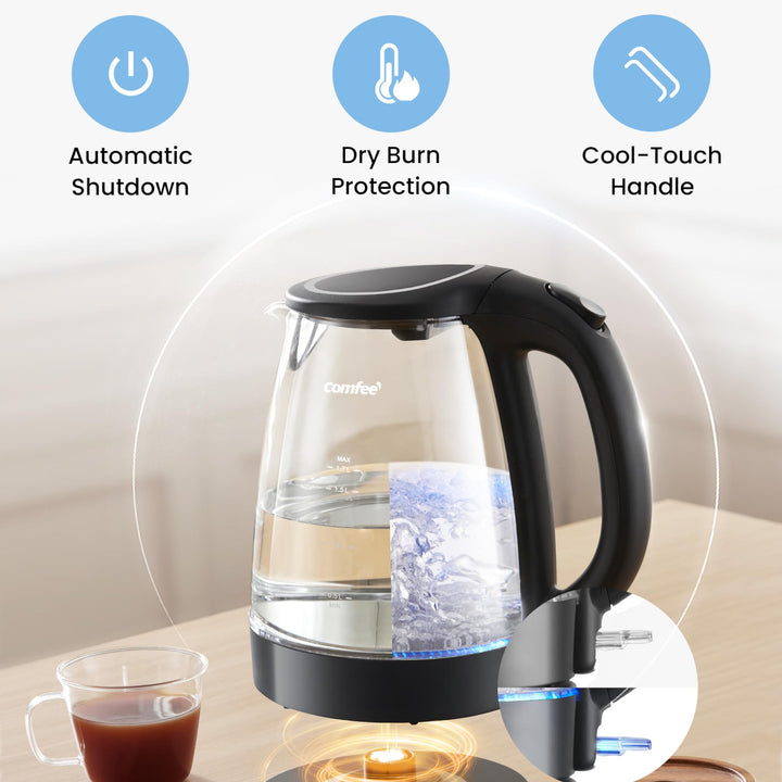 COMFEE' Stainless Steel Electric Kettle, 1.7 Liter Tea Kettle Electric & Hot Water Kettle, 1500W Fast Boil with LED Light, Auto Shut-Off and Boil-Dry Protection 1.8 Quarts