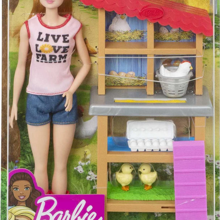 Barbie Careers Playset, Chicken Farmer Set with Fashion Doll with Red Hair & Boots, Henhouse, Chickens & Accessories (Exclusive) Barbie Chicken Farmer Doll & Playset