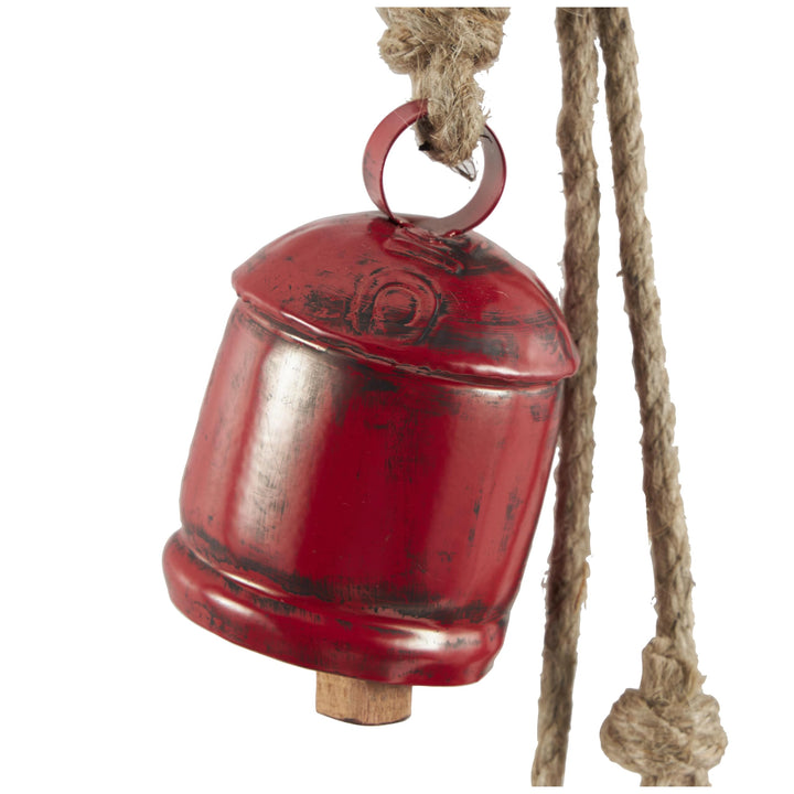 Deco 79 Gold Metal Tibetan Inspired String Hanging Decorative Bells with Jute Hanging Rope 4" x 8" x 52" - Cone 52" x 4" x 8"