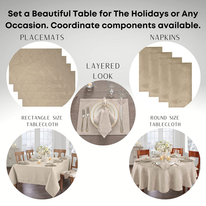 Elrene Home Fashions Caiden Elegance Damask Fabric Napkins (Set of 4), 17" x 17", Ivory 4 Count Napkins (Set of 4) 17" x 17"