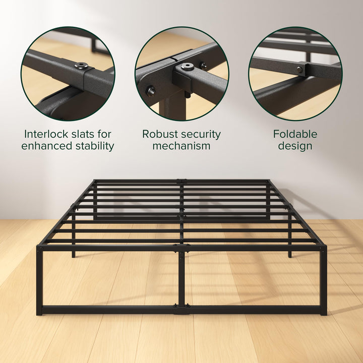 Zinus Lorelei 14 Inch Metal Platform Bed Frame, Steel Slat Support, No Box Spring Needed, Eco Friendly WonderBox(TM) Packaging, 12.4” Underbed Storage, Easy Assembly, Black, Queen New Small Box 14”