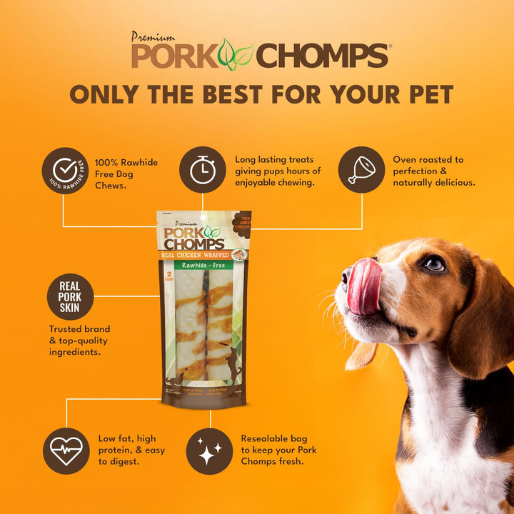 Pork Chomps Baked Pork Skin Dog Chews, 8-inch Rolls, 18 Count (Pack of 1) 18 Count (Pack of 1)