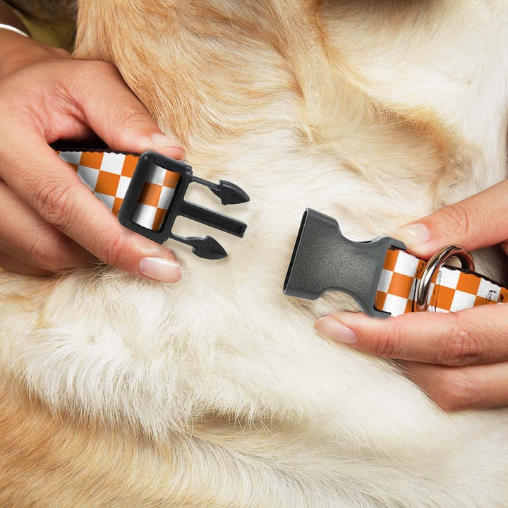 Buckle-Down Plastic Clip Collar - Checker White/TN Orange - 1/2" Wide - Fits 8-12" Neck - Medium