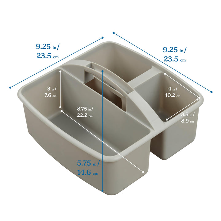 ECR4Kids 3-Compartment Storage Caddy, Supply Organizer, Grey, 6-Pack