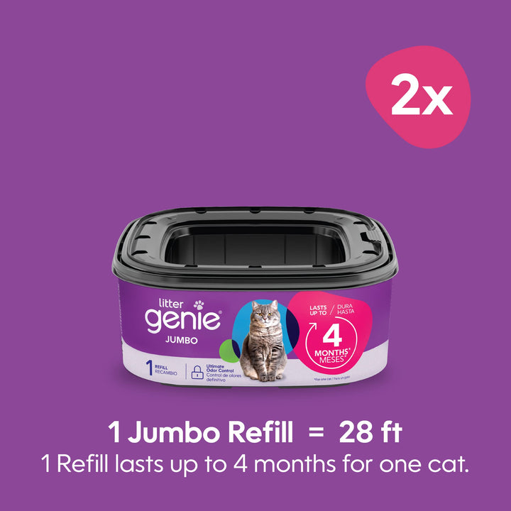 Litter Genie Refill Bags | Jumbo 2-Pack | Up to 8 Months of Supply in 2 cartridges | Ultimate Odor Control Cat Litter Bags