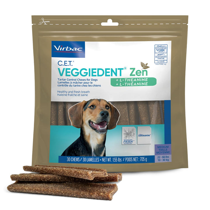 Virbac C.E.T. VEGGIEDENT Zen Tartar Control Chews for Dogs - Medium Medium (Pack of 30)