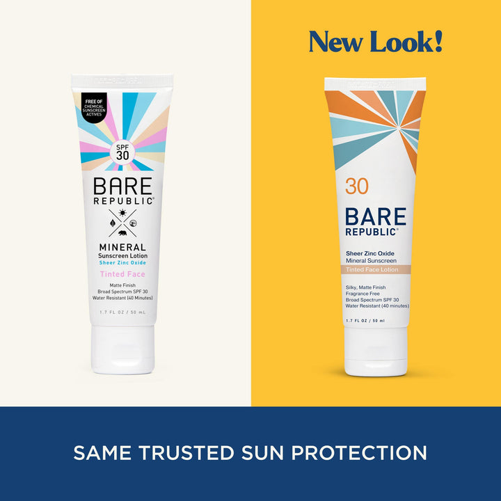 Bare Republic Tinted Mineral Sunscreen SPF 30 Sunblock Face Lotion, Sheer and Non-Greasy Finish, 1.7 Fl Oz 1.7 Fl Oz (Pack of 1)