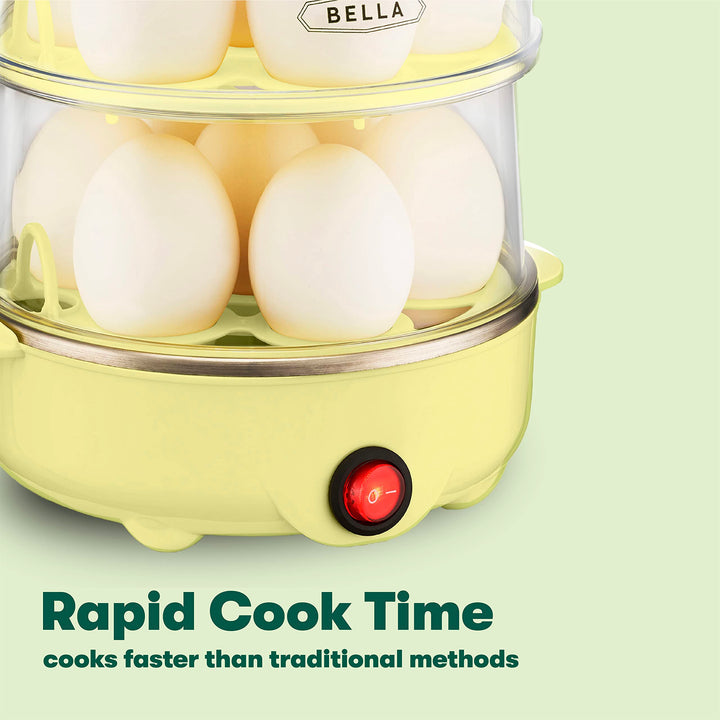 BELLA Rapid Electric Egg Cooker and Poacher with Auto Shut Off for Omelet, Soft, Medium and Hard Boiled Eggs - 14 Egg Capacity Tray, Double Stack, Yellow