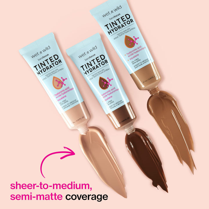 wet n wild Bare Focus Tinted Hydrator Matte Finish, Medium Tan, Oil-Free, Moisturizing Makeup | Hyaluronic Acid | Sheer To Medium Coverage