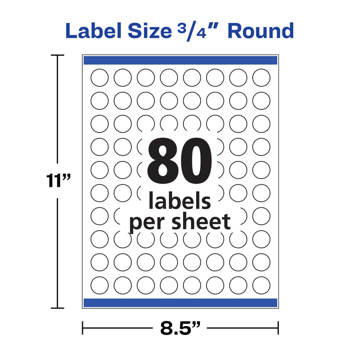 Avery Printable Round Labels with Sure Feed, 3/4" Diameter, Matte White, 800 Customizable Labels (4221)