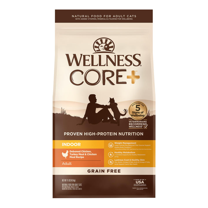 Wellness CORE Natural Grain-Free High Protein Adult Dry Cat Food Recipe, Turkey, Turkey Meal and Duck Formula, 11 Pound Bag 11 Pound (Pack of 1)