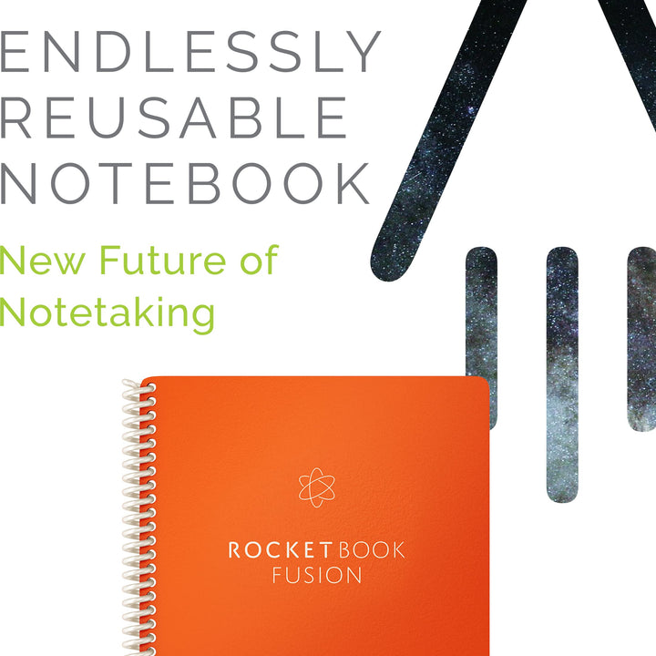 Rocketbook Planner & Notebook, Fusion : Reusable Smart Planner & Notebook | Improve Productivity with Digitally Connected Notebook Planner | Dotted, 6" x 8.8", 42 Pg, Beacon Orange 1 Executive