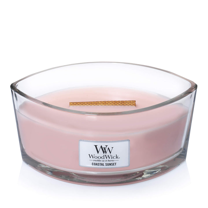 Woodwick Ellipse Scented Candle, Coastal Sunset, 16oz | Up to 50 Hours Burn Time & Large Hourglass Candle, Coastal Sunset, 21.5 oz Candle + Candle, MEDIUM PINK Ellipse Candle