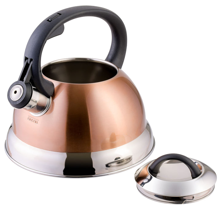 Mr. Coffee Flintshire Stainless Steel Whistling Tea Kettle W/Nylon Handle, 1.75-Quart, Copper