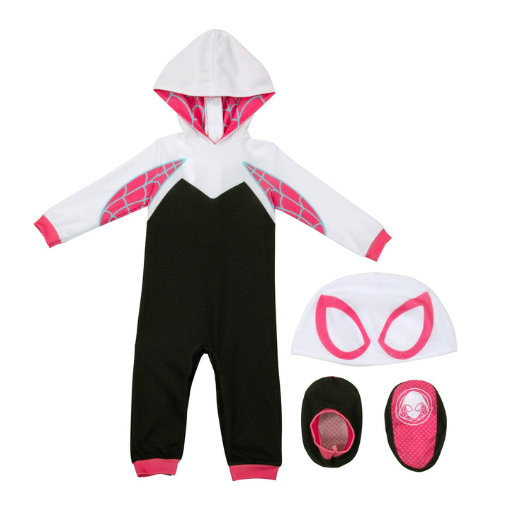 Marvel Spider-Gwen Official Infant Deluxe Halloween Costume - Premium Minky Fabric and Non-Slip Grip Booties 6-12m