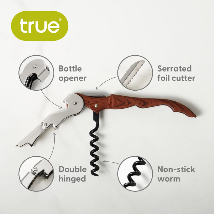 True Brands TrueTap Double Hinged Waiters Corkscrew, Top-notch Stainless Steel Opener with Foil Cutter Built to Last Wine Key Gold, Set of 1