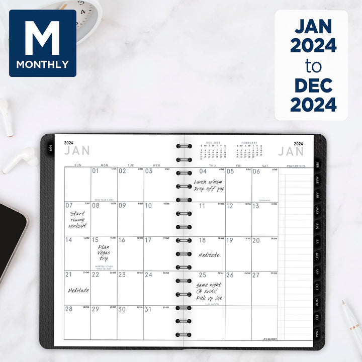 AT-A-GLANCE 2024 Weekly & Monthly Planner, 5" x 8", Small, Monthly Tabs, Pocket, Contemporary, Charcoal (70100X4524) 2024 Old Edition