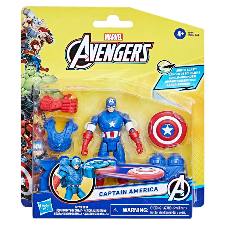 Marvel Epic Hero Series Battle Gear Captain America Action Figure, 4-Inch, Avengers Super Hero Toys for Kids Ages 4 and Up Captain America (Battle Gear)