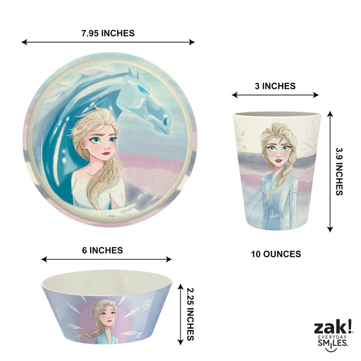 Zak Designs Disney Frozen 2 Kids Dinnerware Set 3 Pieces, Durable and Sustainable Melamine Bamboo Plate, Bowl, and Tumbler are Perfect For Dinner Time With Family (Anna, Elsa, Olaf) 8" Plate, 6" Bowl, 10oz Tumbler Frozen 2 (Anna, Elsa, Olaf)