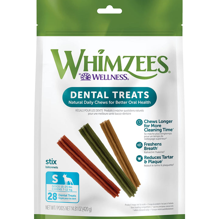 WHIMZEES by Wellness Dental Chews for Dogs, Natural, Long Lasting Treats for Cleaner Teeth & Fresher Breath, Grain Free & Hypoallergenic, 28 Chews