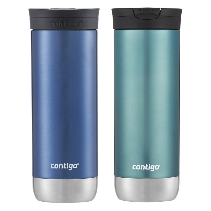 Contigo Huron Vacuum-Insulated Stainless Steel Travel Mug with Leak-Proof Lid, Keeps Drinks Hot or Cold for Hours, Fits Most Cup Holders and Brewers, 20oz 2-Pack, Blue Corn & Bubble Tea 20oz 2 Pack