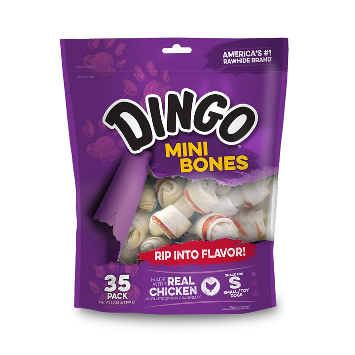 Dingo P-25002 Mini Bones, Rawhide For Small/Toy Dogs,White, 35-Count, Chicken, 0.8 pounds