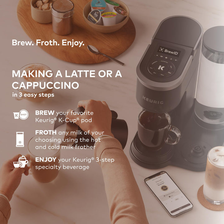 Keurig K-Café SMART Single Serve Coffee Maker with WiFi Compatibility, Latte and Cappuccino Machine with Built-In Frother, 6 Brew Sizes, Compatible with Alexa, Black