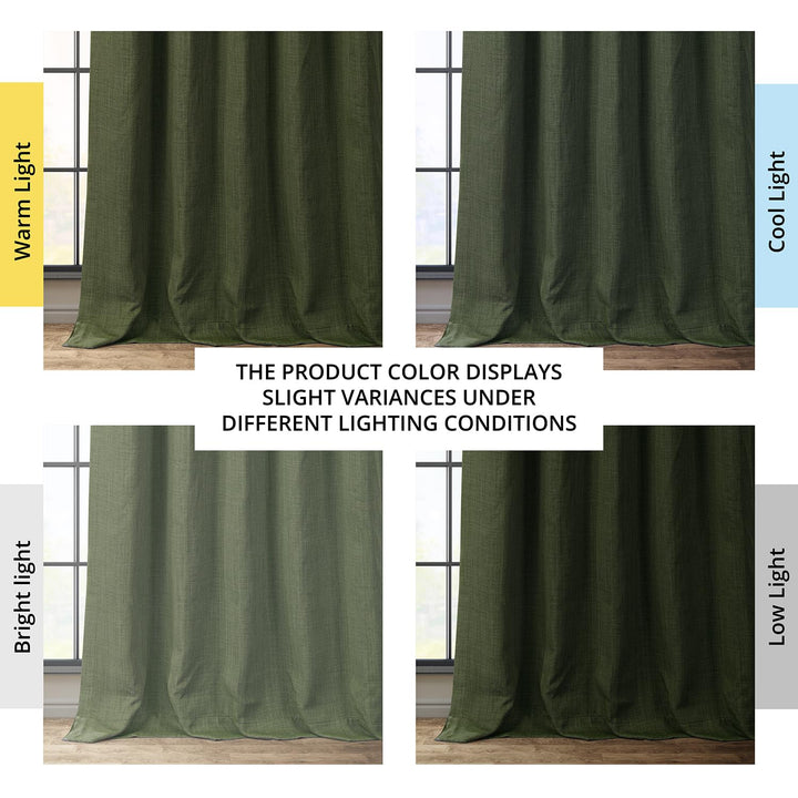 HPD Half Price Drapes Faux Linen Room Darkening Curtains - 96 Inches Long Luxury Linen Curtains for Bedroom & Living Room (1 Panel), 50W X 96L, Tuscany Green