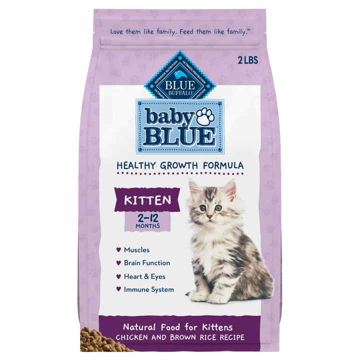 Blue Buffalo Baby BLUE Natural Kitten Dry Cat Food, Healthy Growth Formula with DHA, Chicken and Brown Rice Recipe, 2-lb. Bag Chicken & Brown Rice 2 Pound (Pack of 1)