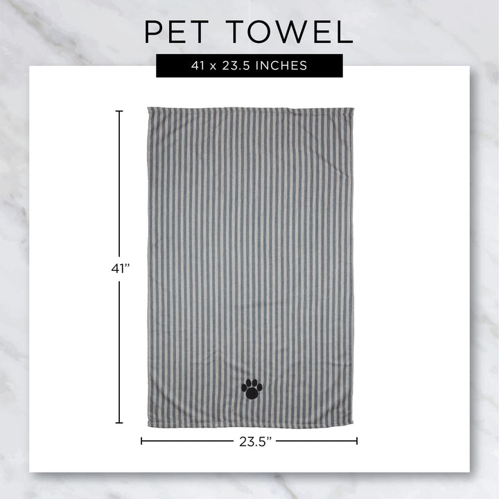 Bone Dry Pet Grooming Towel Collection Absorbent Microfiber X-Large, 41x23.5", Striped Gray