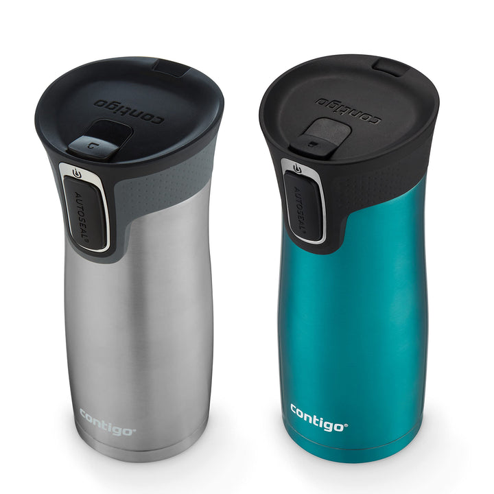 Contigo West Loop Stainless Steel Vacuum-Insulated Travel Mug with Spill-Proof Lid, Keeps Drinks Hot up to 5 Hours and Cold up to 12 Hours, 16oz 2-Pack, Spirulina & Steel