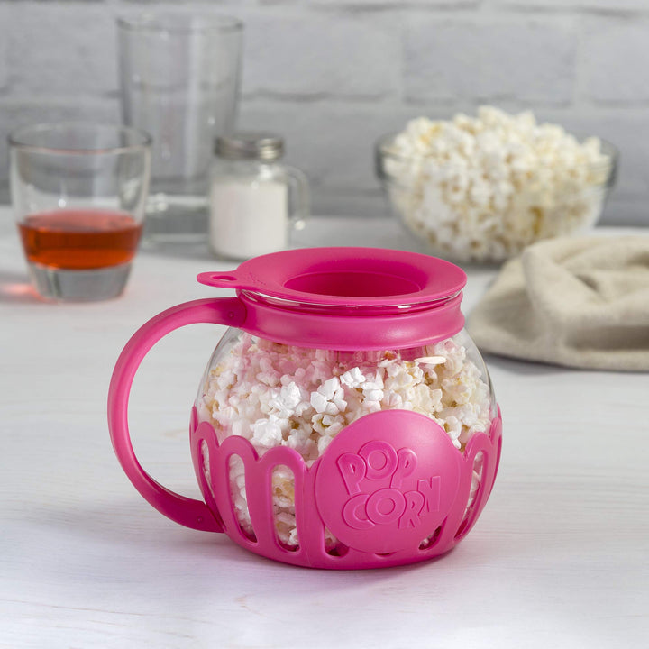 Ecolution Patented Micro-Pop Microwave Popcorn Popper with Temperature Safe Glass, 3-in-1 Lid Measures Kernels and Melts Butter, Made Without BPA, Dishwasher Safe, 1.5-Quart, Pink 1.5-Quart Snack Size Hot Pink