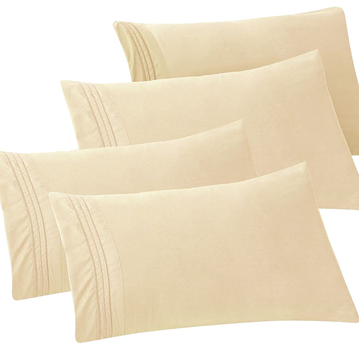 Elegant Comfort 4-PACK Solid Pillowcases 1500 Thread Count Egyptian Quality - Easy Care, Smooth Weave, Wrinkle and Stain Resistant, Easy Slip-On, 4-Piece Set, Standard/Queen Pillowcase, Cream