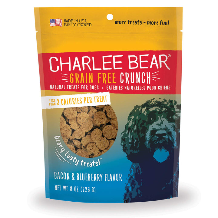 Charlee Bear Grain Free Crunch Dog Treats, Bacon & Blueberry Flavor, 8 oz 8 Ounce (Pack of 1)