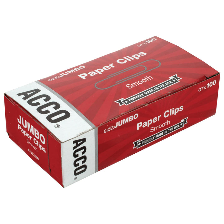 ACCO Paper Clips, Jumbo, Smooth, 100 Clips/Box, 1 Box (72580) 10 Count (Pack of 1)