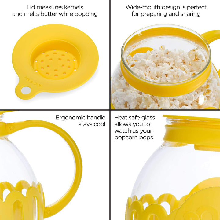 Ecolution Patented Micro-Pop Microwave Popcorn Popper with Temperature Safe Glass, 3-in-1 Lid Measures Kernels and Melts Butter, Made Without BPA, Dishwasher Safe, 1.5-Quart, Yellow 1.5-Quart Snack Size