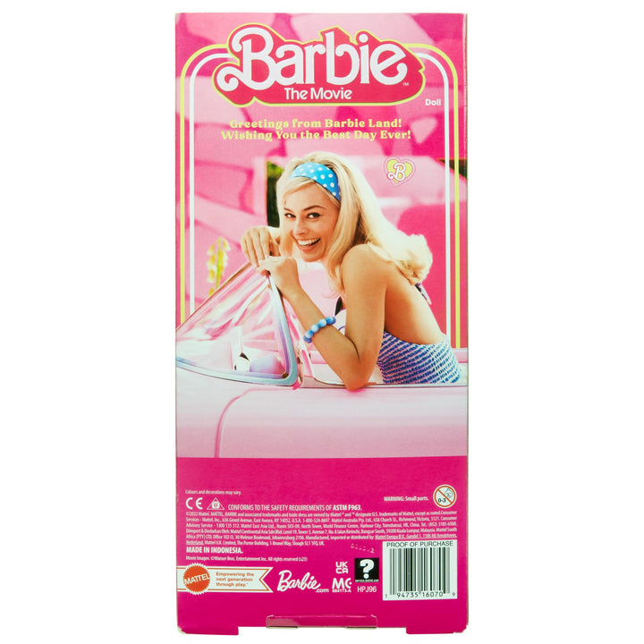 Barbie The Movie Doll, Margot Robbie as, Collectible Doll Wearing Pink & White Gingham Dress with Daisy Chain Necklace Multicolor