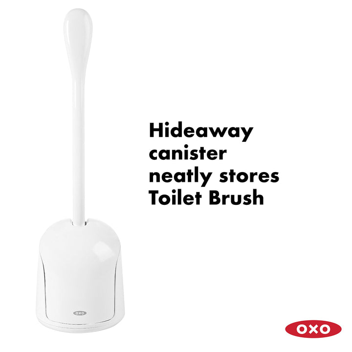 OXO Good Grips Compact Toilet Brush & Canister, White, 6" x 4-3/4" x 17-1/4" h 1 Count (Pack of 1)