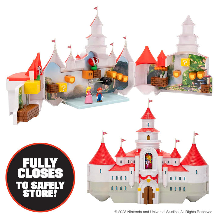 THE SUPER MARIO BROS. MOVIE – Mushroom Kingdom Castle Playset with Mini 1.25” Mario and Princess Peach Figures Peach Castle Deluxe Playset